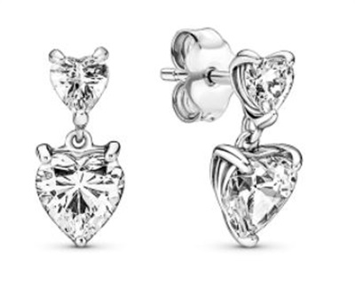 Pandora 291199C01 Серьги-гвоздики с двойным сердцем, серебристые