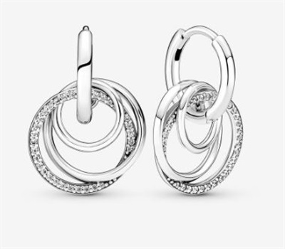 Pandora 291156C01 «Всегда семья», серьги-кольца с переплетёнными кольцами, серебристые