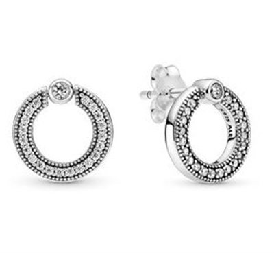 Pandora Pave Dizim ve Logolu Yuvarlak Çift Taraflı Küpe 299486C01 Gümüş