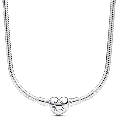 Pandora Moments Snake Chain Necklace with Heart Clasp 393091C00-45 Silver