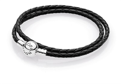 Плетёный кожаный браслет Pandora Moments Double, чёрный, 590745CBK-D
