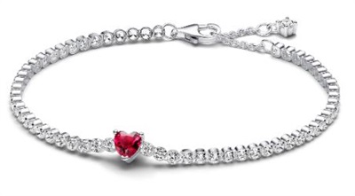 Pandora 590041C02 — серебристый теннисный браслет с красным сияющим сердцем