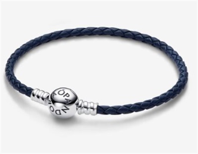 Pandora Moments 592790C01 Blue Braided Leather Bracelet