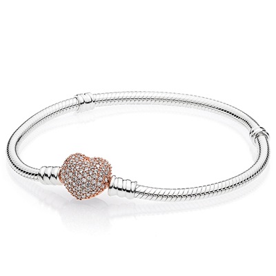Pandora Moments 586292CZ — серебряный браслет с розовым паве-клипсом в форме сердца