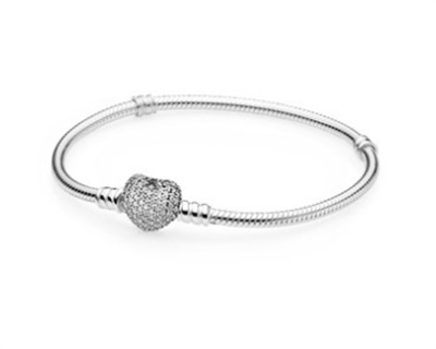 Pandora Moments 590727CZ, серебристый браслет с сердцем Pavé