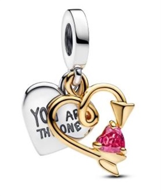 Pandora İşleme Yapılabilir Kalp ve Ok Çift Sallantılı Charm 763622C01 Gümüş/altın