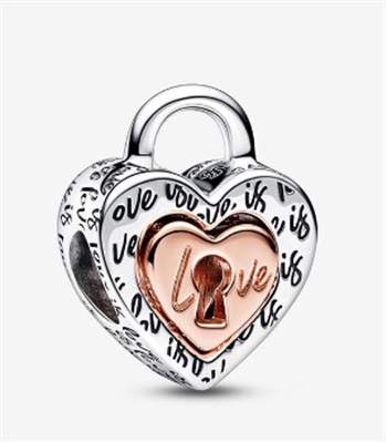 Pandora Two-tone Padlock Splittable Heart Charm 782505C00 Gümüş/rose