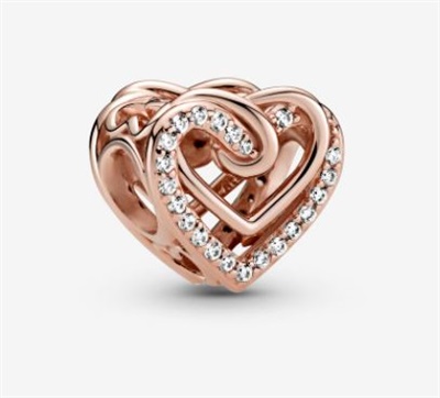 Pandora Işıltılı İç İçe Geçmiş Kalpler Charm 789270C01 Rose
