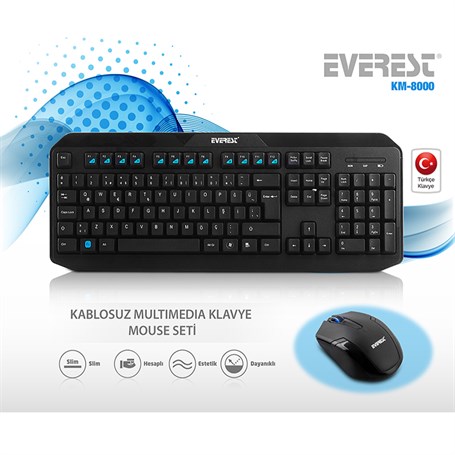 Everest KM-8000 Siyah Kablosuz Q Multimedia Klavye