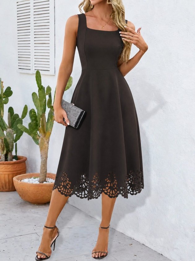 Girince 191281 Women's Spaghetti-Strap Geometric-Neck Dress