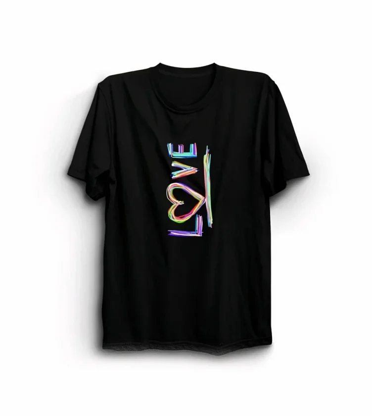 14 Şubat Sevgililer Günü Love Baskılı Oversize Bisiklet Yaka T-shirt - Siyah