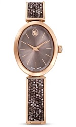 Swarovski Crystal Rock Oval watch, Swiss Made SW5656857 Kol Saati Rose Gold