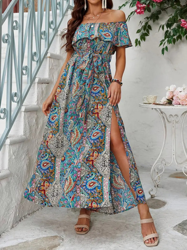 Girince 190378 Женское макси-платье с коротким рукавом