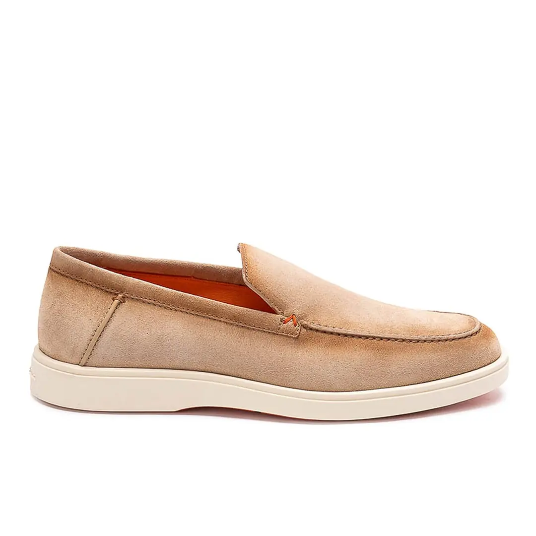 Santoni Botanist Erkek Bej Süet Loafer Ayakkabı
