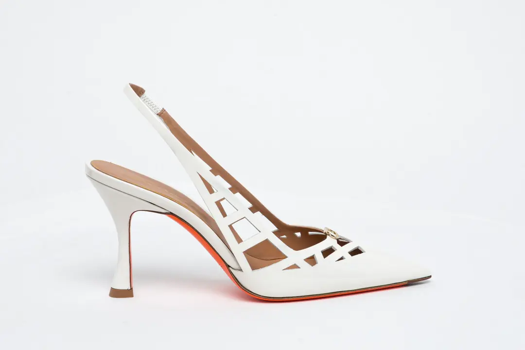 Santoni Stella-85-VHDI80 Kadın Beyaz Geometrik Kesimli Topuklu Ayakkabı