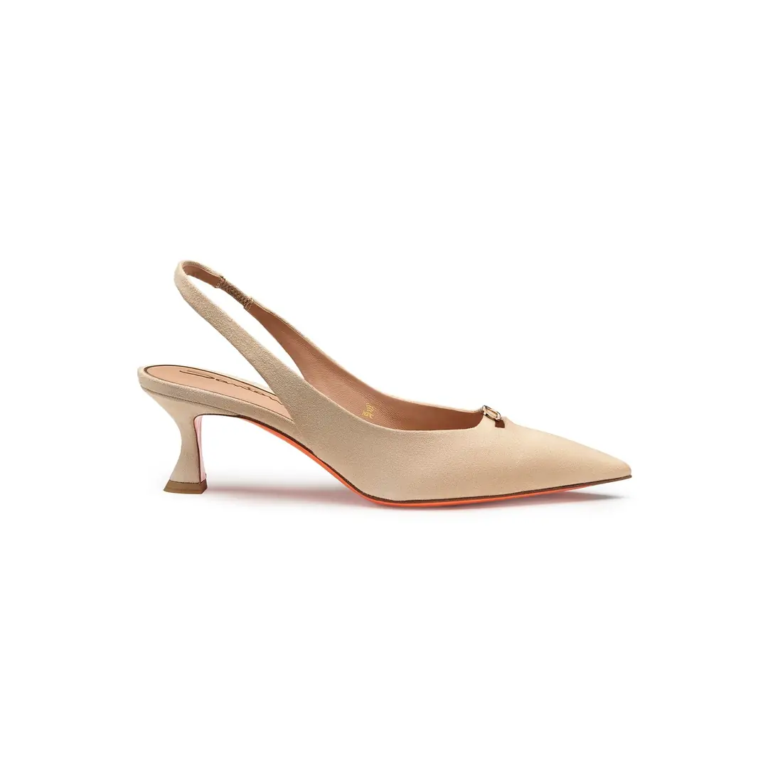 Santoni Sabine-85-SB Kadın Bej Sivri Burun Slingback Topuklu Ayakkabı