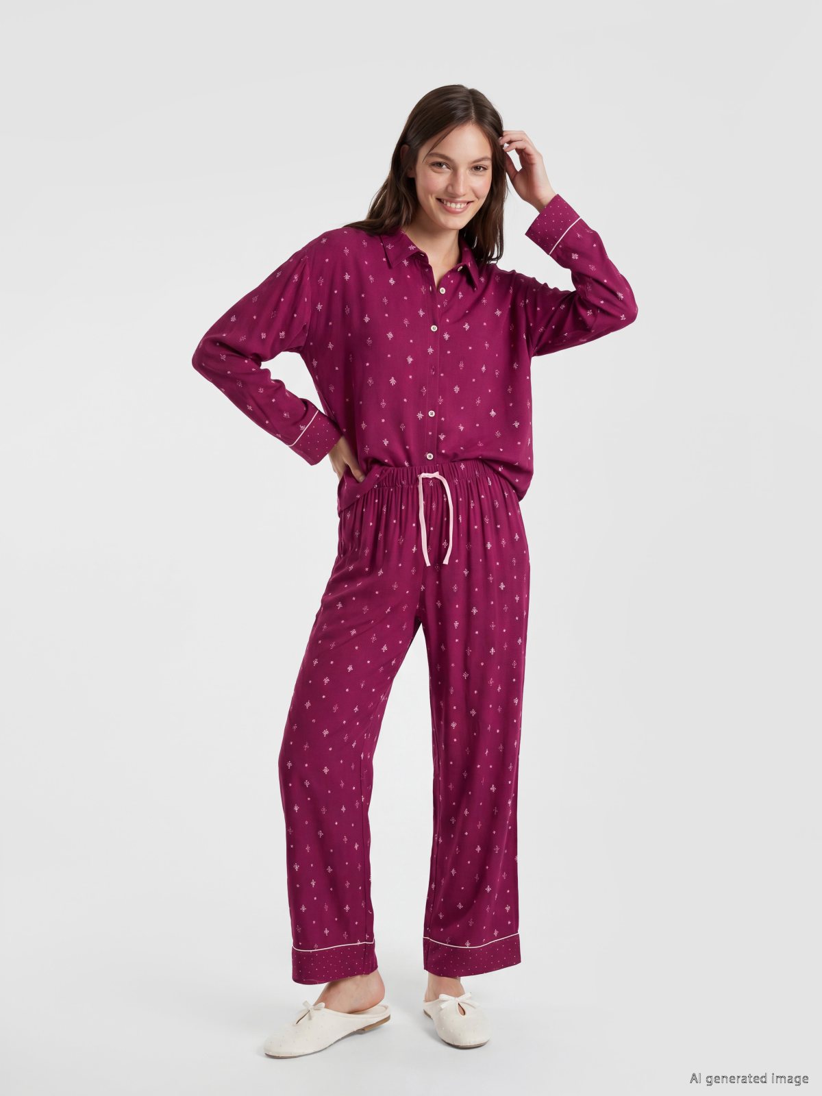 Pijama Takım KOYU KIRMIZI BASKILI