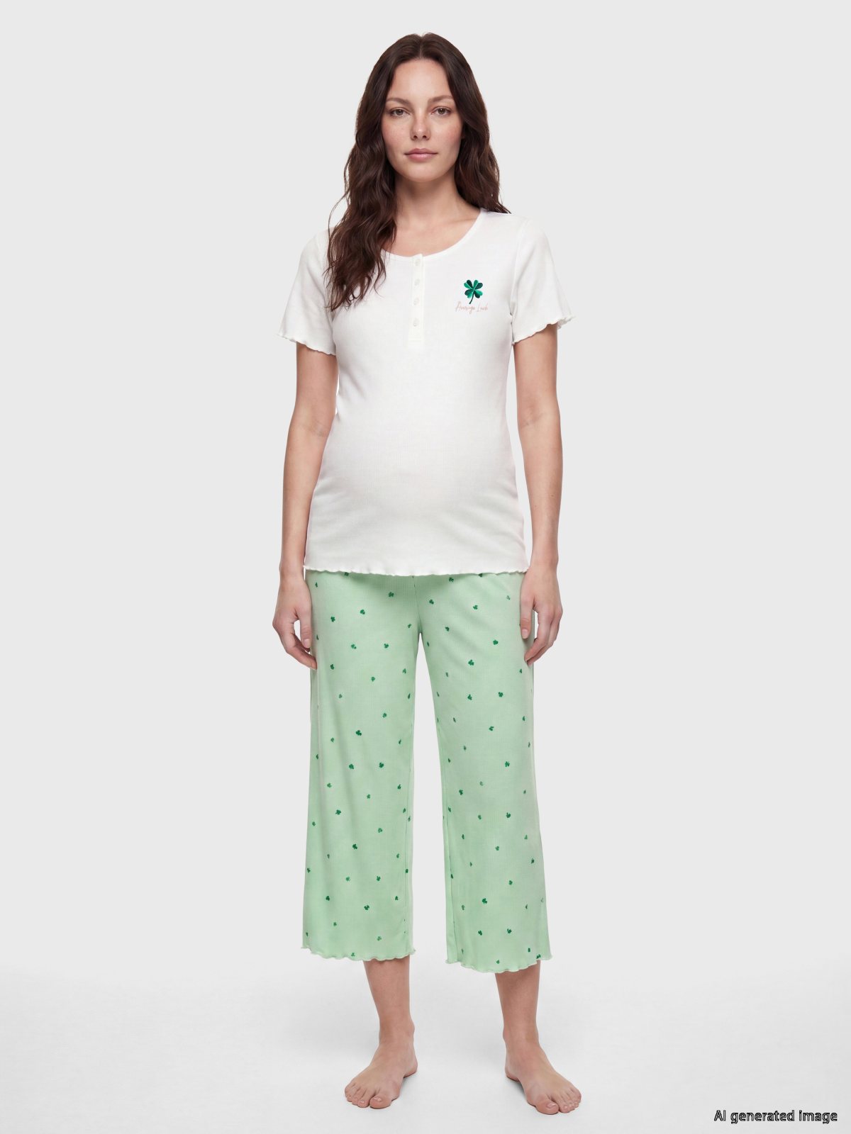 Kaprili Pijama Takımı AÇIK YEŞİL BASKILI