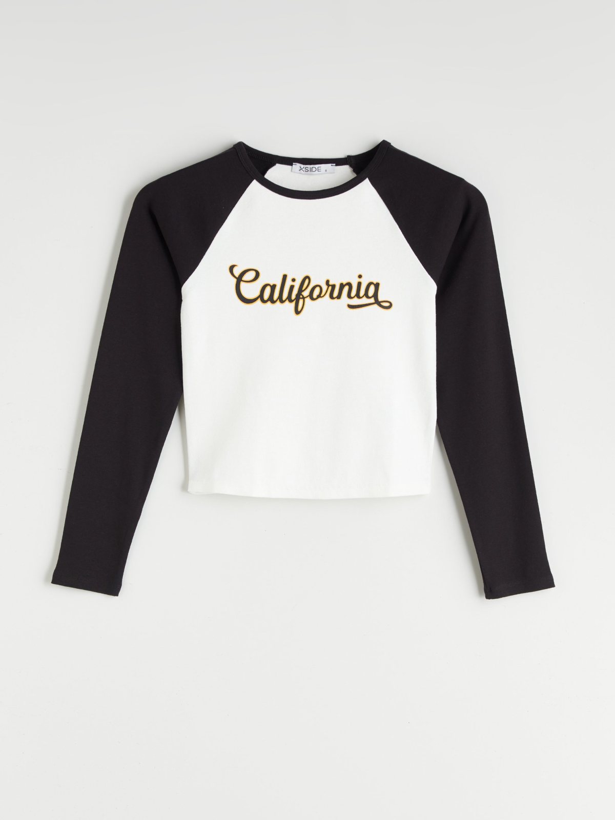 Bisiklet Yaka California Baskılı Crop EKRU