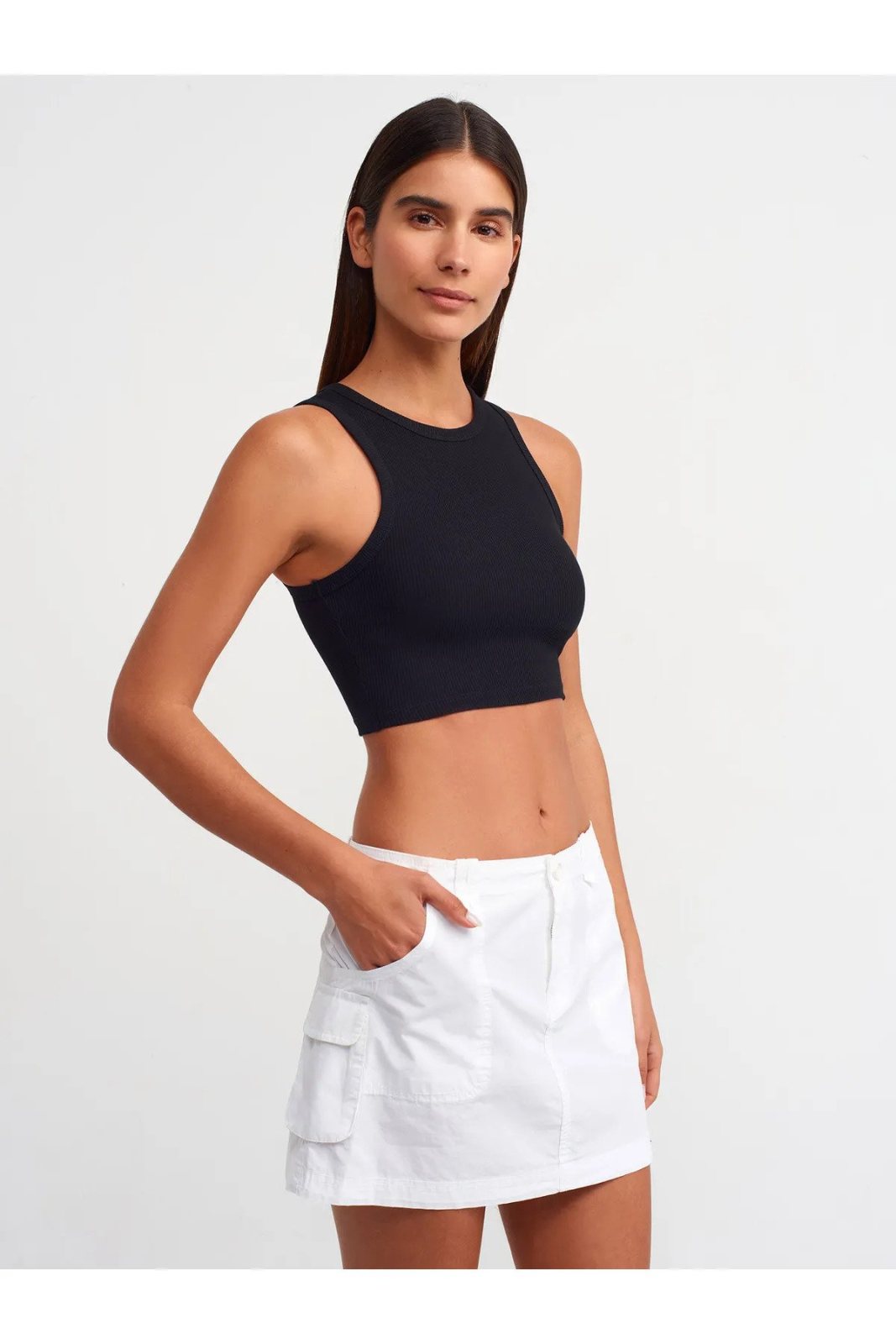 Dilvin Dikiş Efektli Crop Top