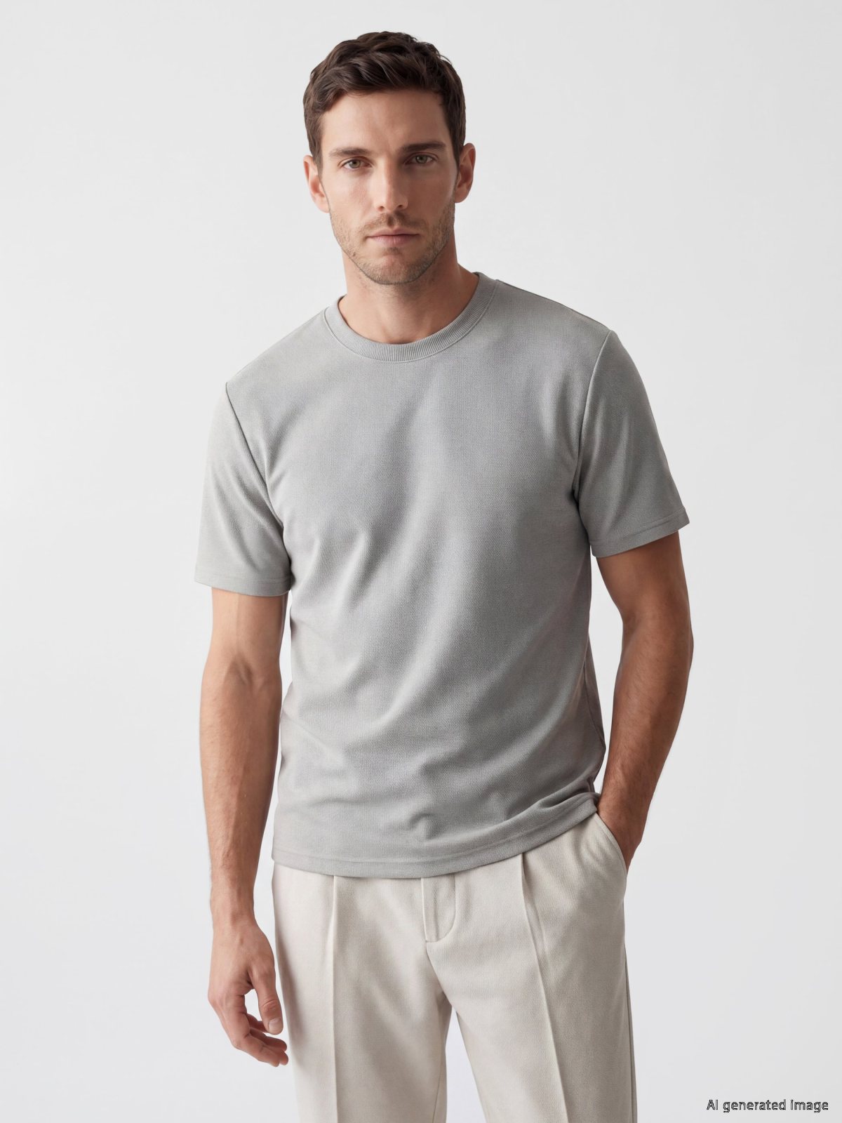LC Waikiki Men's Grey Short-Sleeve Plain T-Shirt
