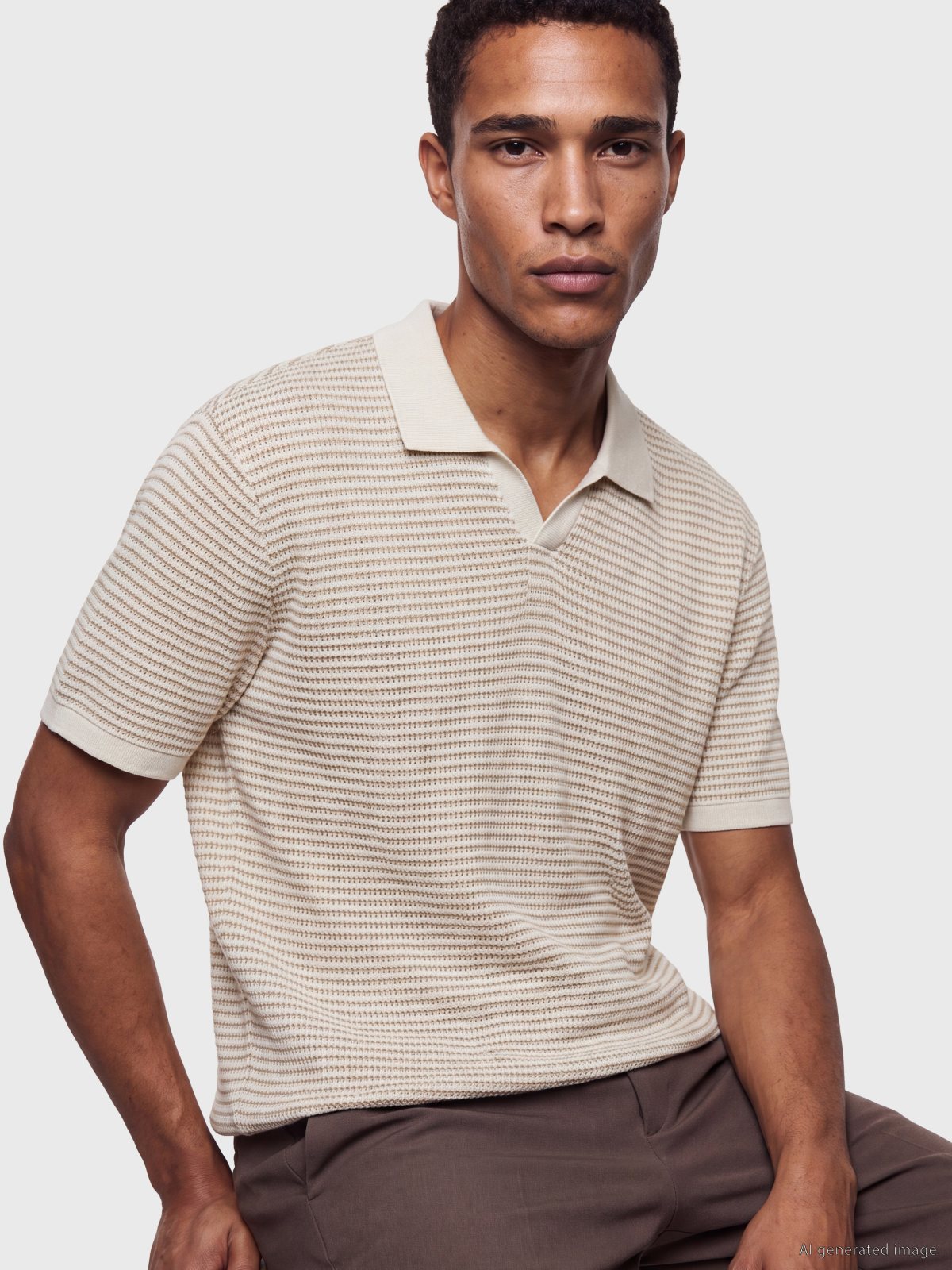 LC Waikiki 7312808 Ecru Striped Polo T-Shirt