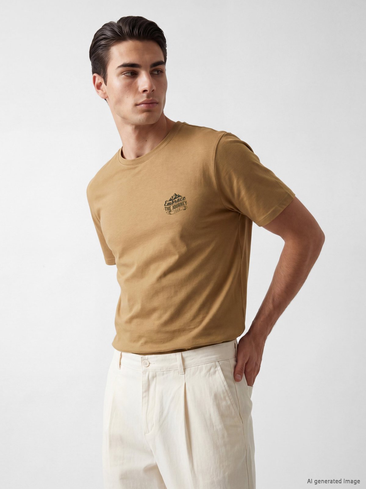 LC Waikiki Men's Short-Sleeved Crew-Neck T-Shirt, Cinnamon