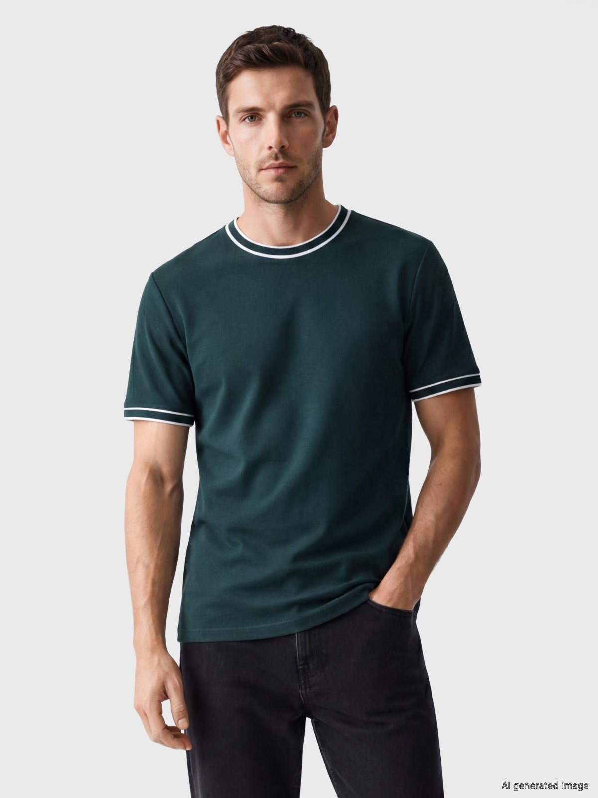 LC Waikiki 7281584 Men’s Short-Sleeve T-Shirt with Stripe Details, Petrol