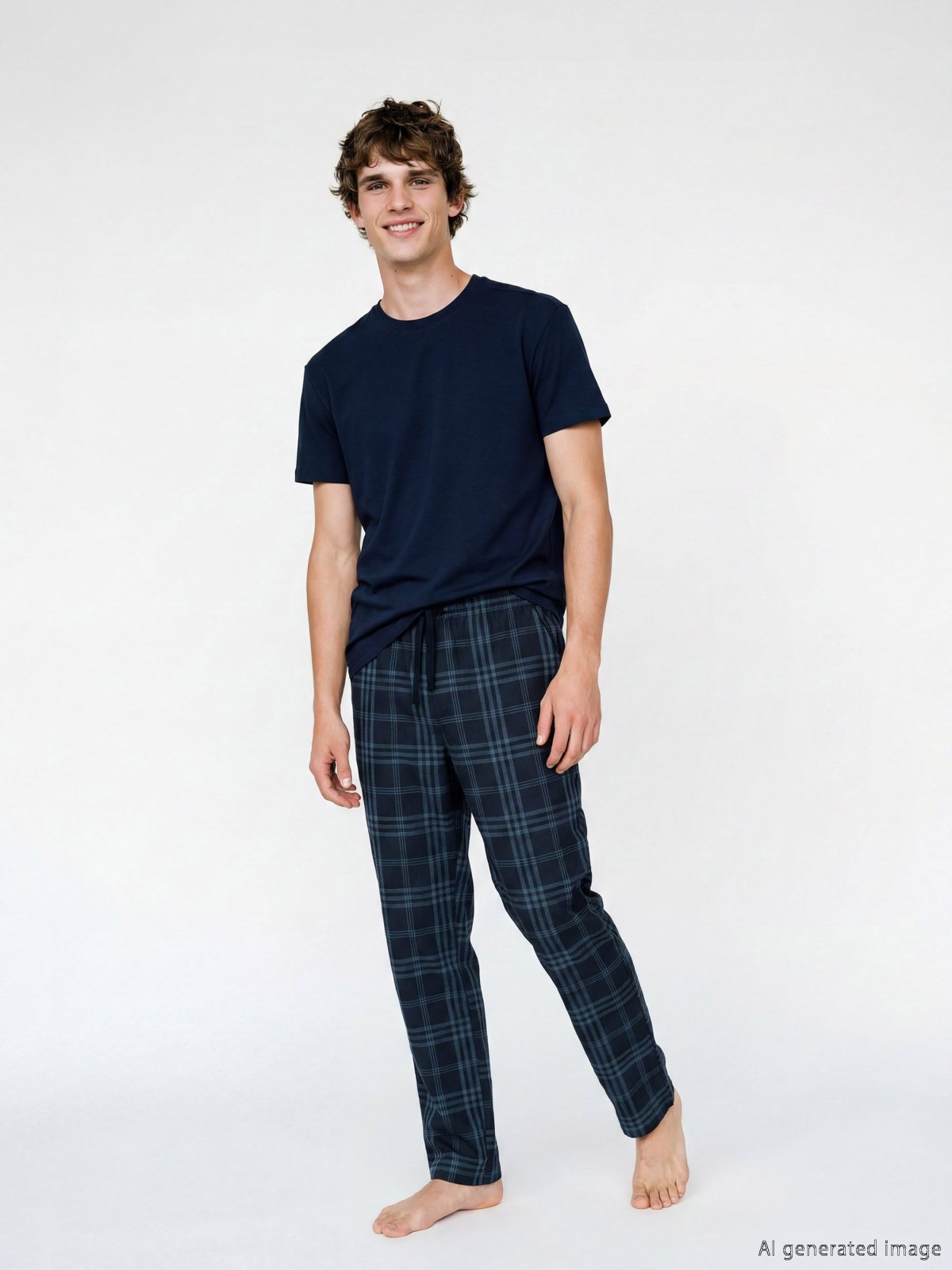 Pijama Alt Lacivert Ekoseli