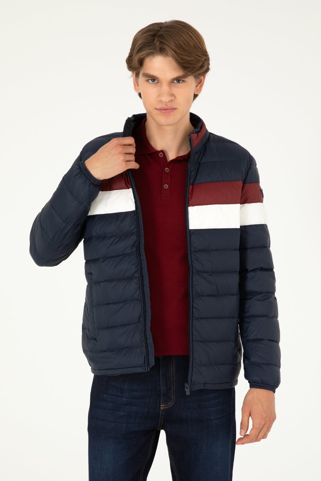 U.S. Polo Assn. 4284368 Men's Navy Colour-Block Puffer Jacket
