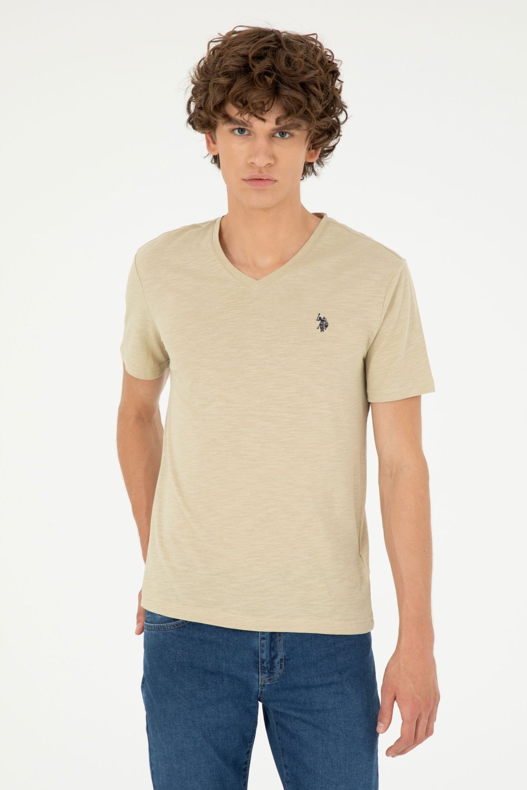 U.S. Polo Assn. Men's Beige V-Neck Short-Sleeve T-Shirt 3920813
