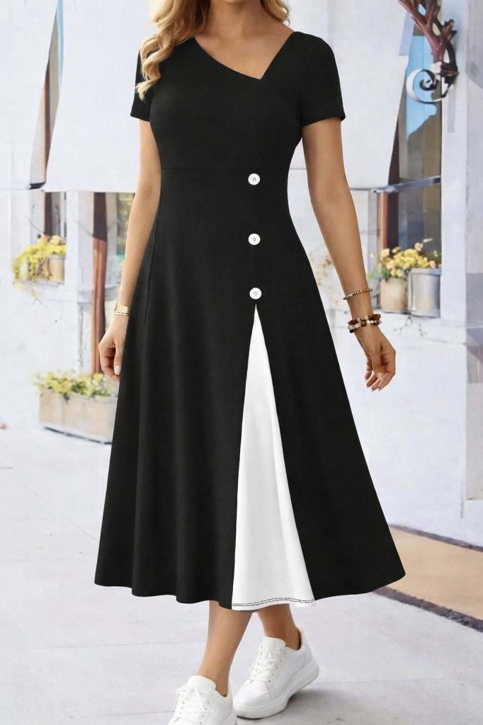 Girince 183673 Women's Short-Sleeve Midi Viscose Dress