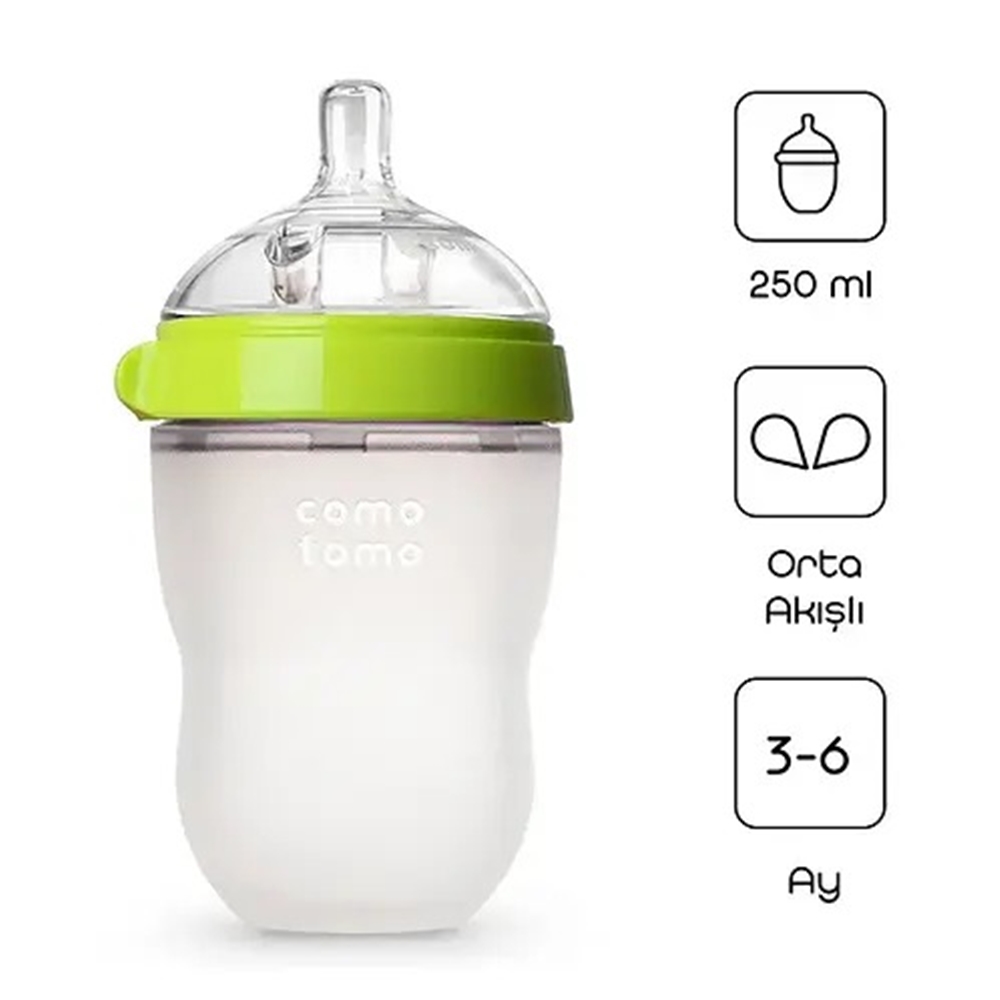Comotomo Silikon Biberon 250ml Orta Akışlı (3-6 Ay) Yeşil
