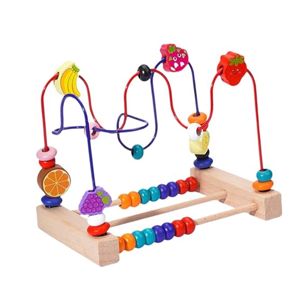 Boncuklu Labirent Oyuncak Ahşap Renkli Roller Coaster Çocuklar İçin Meyveli