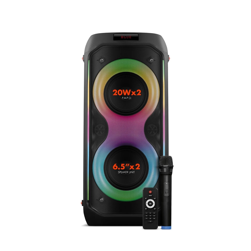 Powerway DUO XL Taşınabilir Mikrofonlu 20×2 W Karaoke Ses Kayıt Bluetooth Hoparlör Led Işıklı