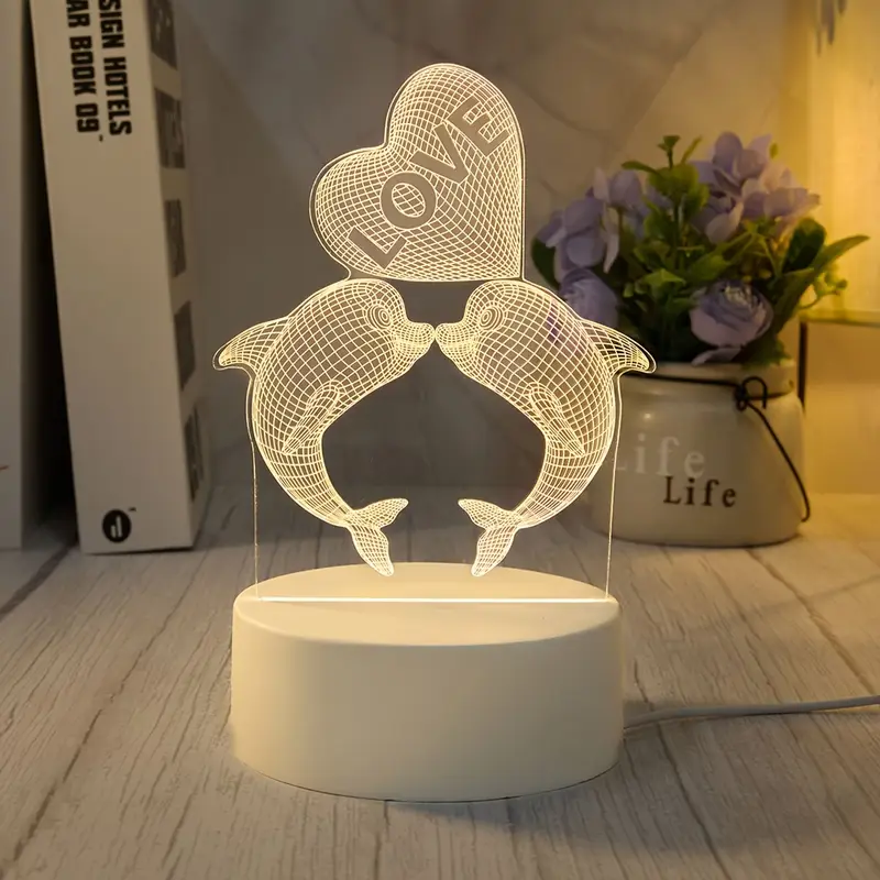 Yunus & Kalp Gece Lambası 3D – USB ile Çalışan, Yatak Odası Atmosferi & Ev Dekoru için Mükemmel