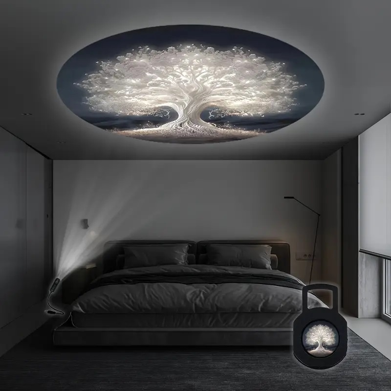 Yaşam Ağacı LED Projektör Lambası, 360° Dönebilen Ayarlanabilir Gece Işığı, USB Güçlü Oda Atmosfer Işığı, Enerji Verimli