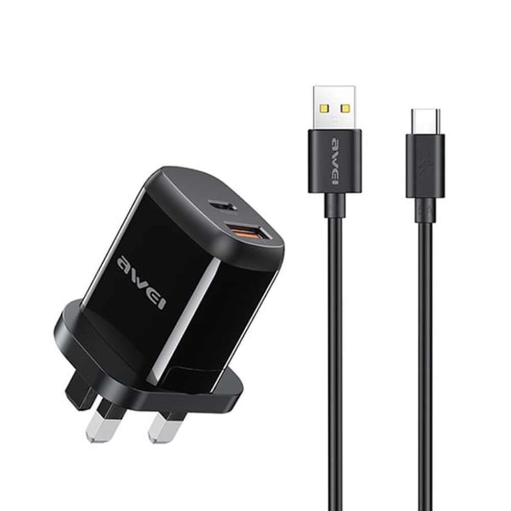 Awei Çift Çıkışlı Hızlı Şarj Aleti, PD1 5 A Type-C QC 3.0 20w