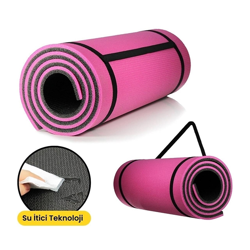 Taşıma Askılı Konfor Modeli Çift Taraflı Mavi Siyah Spor Egzersis Fitness Yoga Pilates Zemin Matı Pembe
