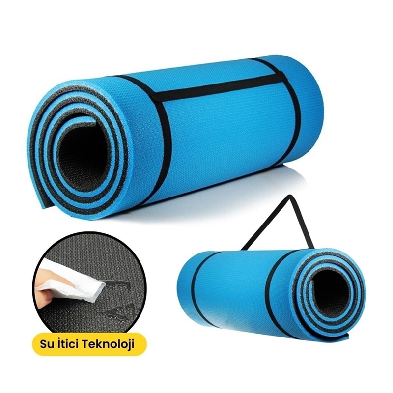 Taşıma Askılı Konfor Modeli Çift Taraflı Mavi Siyah Spor Egzersis Fitness Yoga Pilates Zemin Matı Mavi