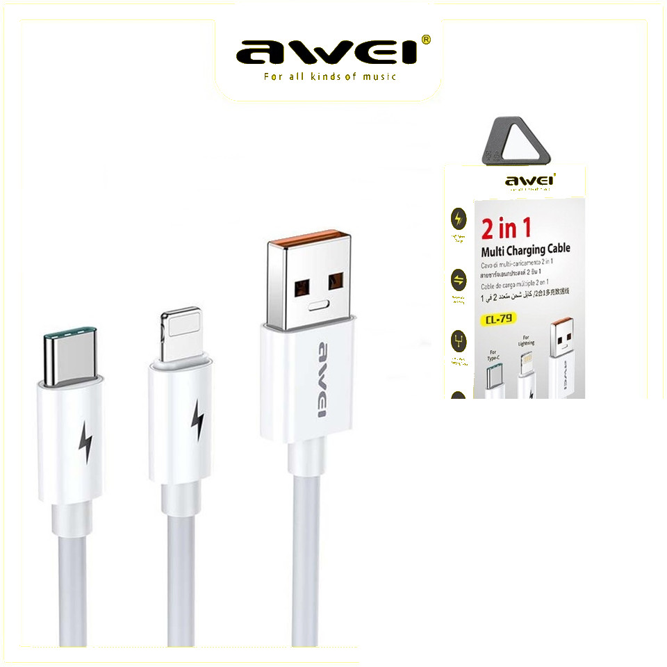 Awei CL-79 2-in-1 Type-C Hızlı Şarj Kablo 1.2M 5A 40W TPE