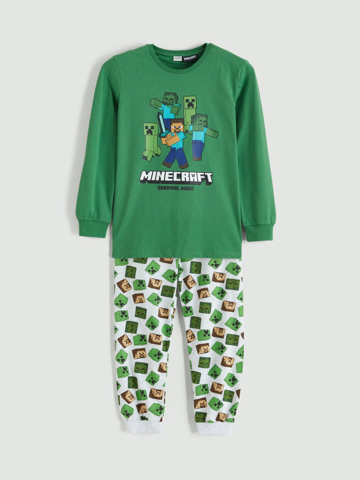 LC Waikiki Minecraft Çocuk Pijama Takımı Yeşil 8-9 Yaş
