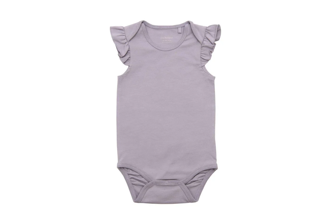 Organik Kolsuz Fırfırlı Çıtçıtlı Body Lavanta
