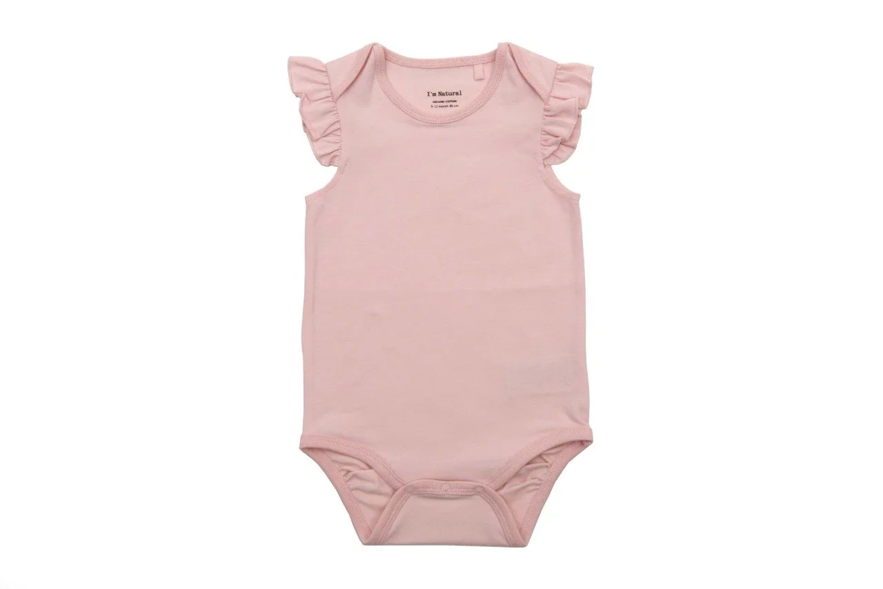 Organik Kolsuz Fırfırlı Çıtçıtlı Body Gül