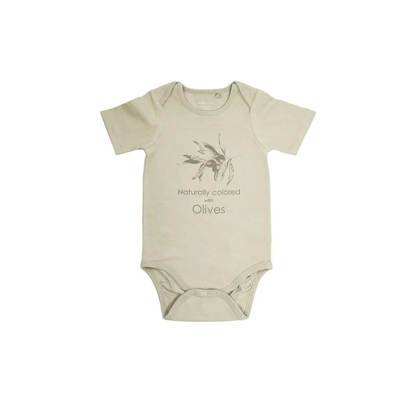 Organik Kısa Kollu Baskılı Body Zeytin