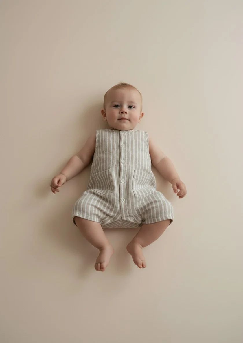 Petits Nobles Oliver Stripe Romper – Sand