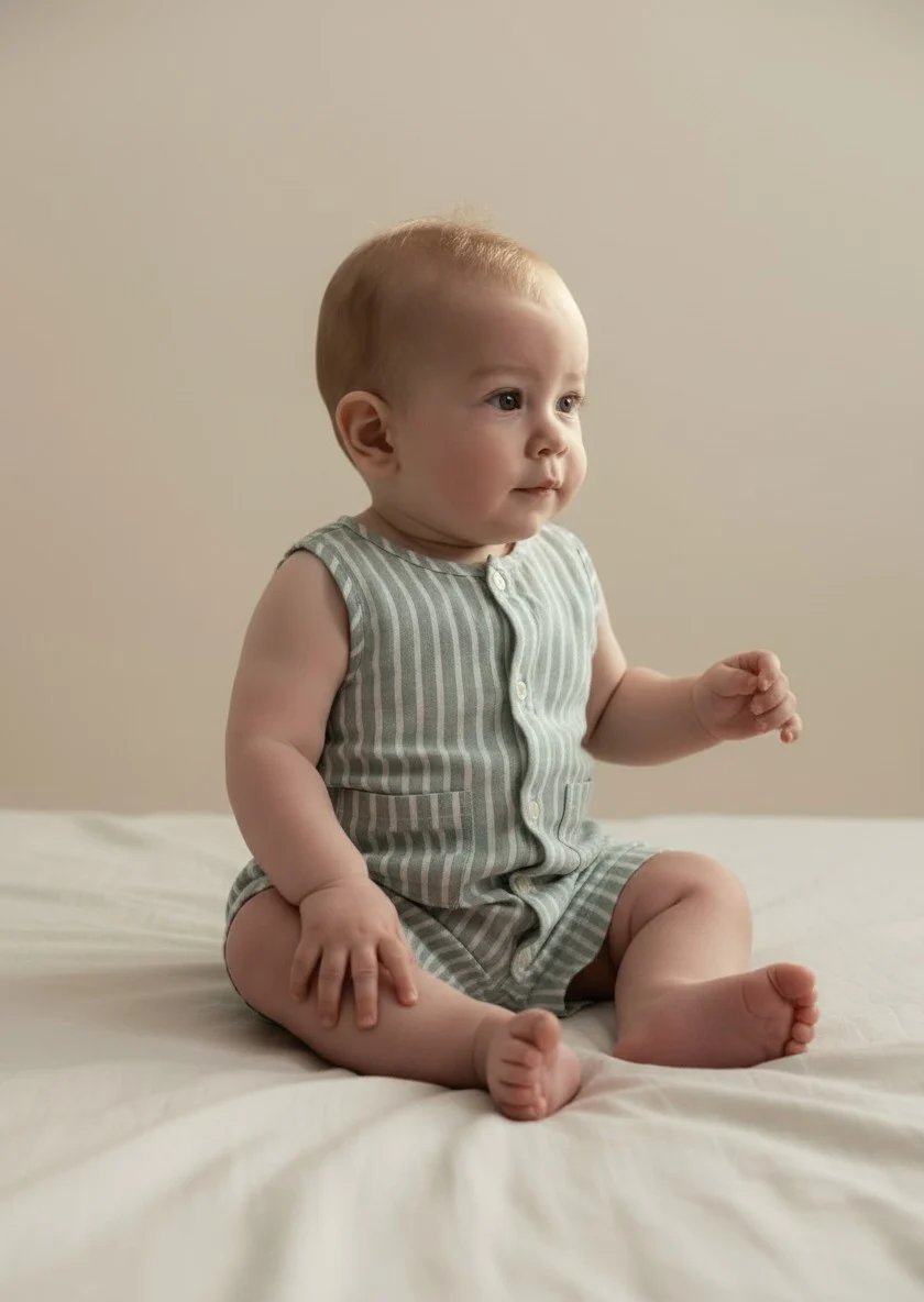 Petits Nobles Oliver Stripe Romper – Sage
