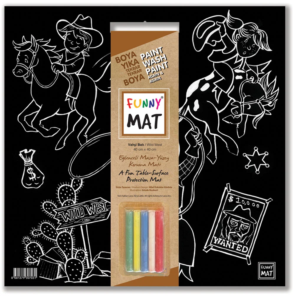 Akademi Çocuk Funny Mat Black Tebeşirli Çizim Matı 40 × 40 cm Vahşi Batı