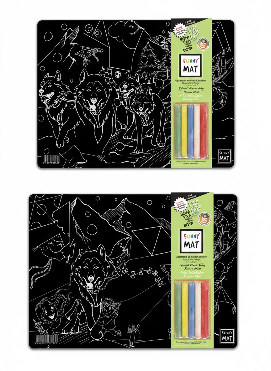 Funny Mat 2li Set Sled Dogs & Kites 25X35CM 2 Paket with 5 Lİ Tebeşirli Siyah Seri