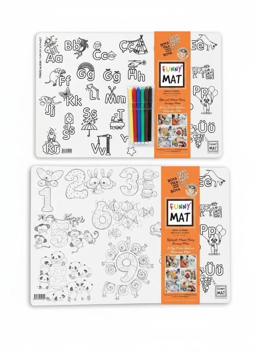 Funny Mat Beyaz Seri 2li Set Alfabe & Sayılar 6 LI Keçeli Kalem ile 25X35CM